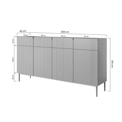 Komoda z szufladami Nicole 200 cm - kaszmir / złote nóżki